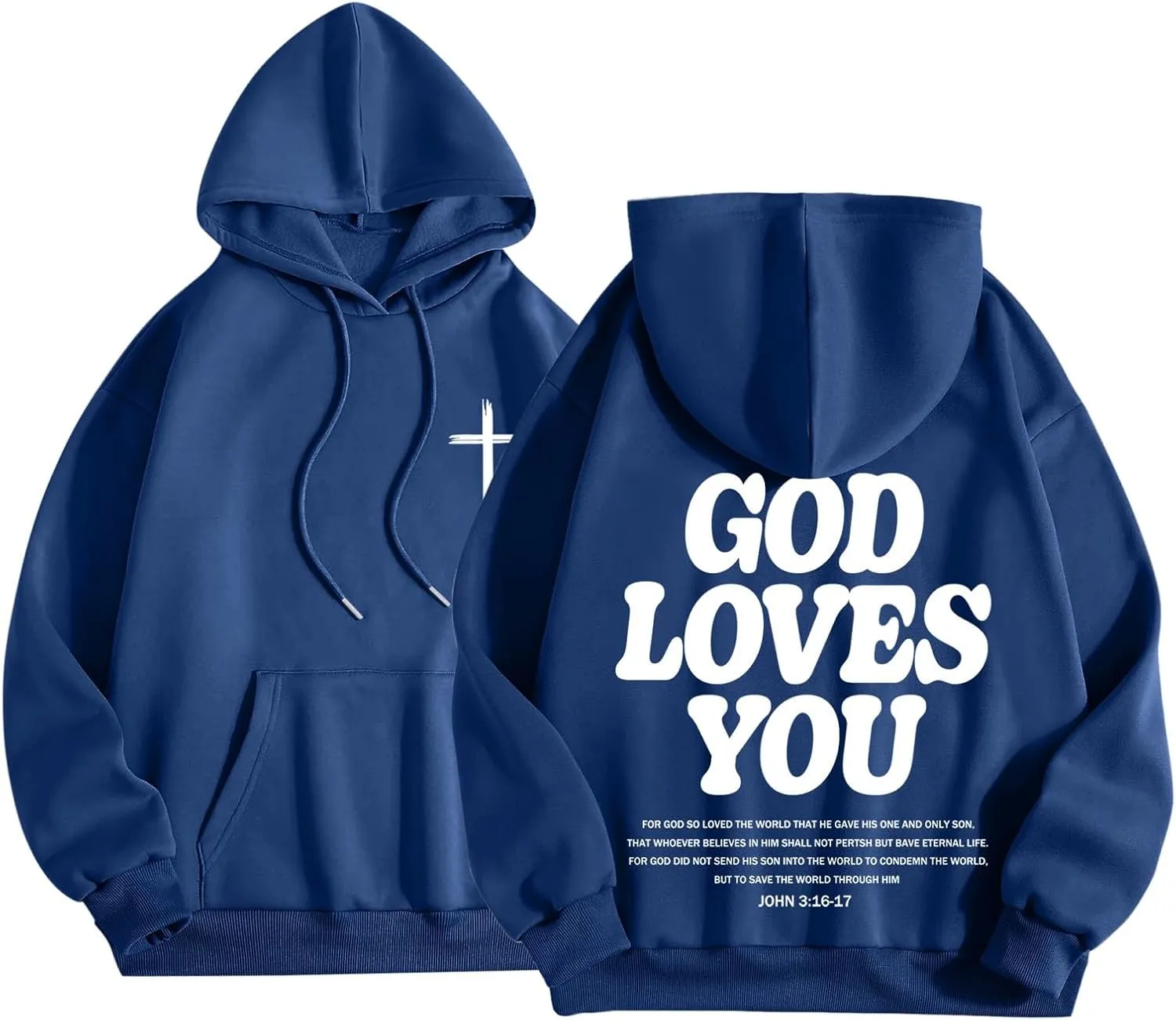 Christian Hoodie for Men God Loves You Letter Print Crewneck Causal Sweatshirt with Pocket Fall Drawstring Aesthetic Hoodies