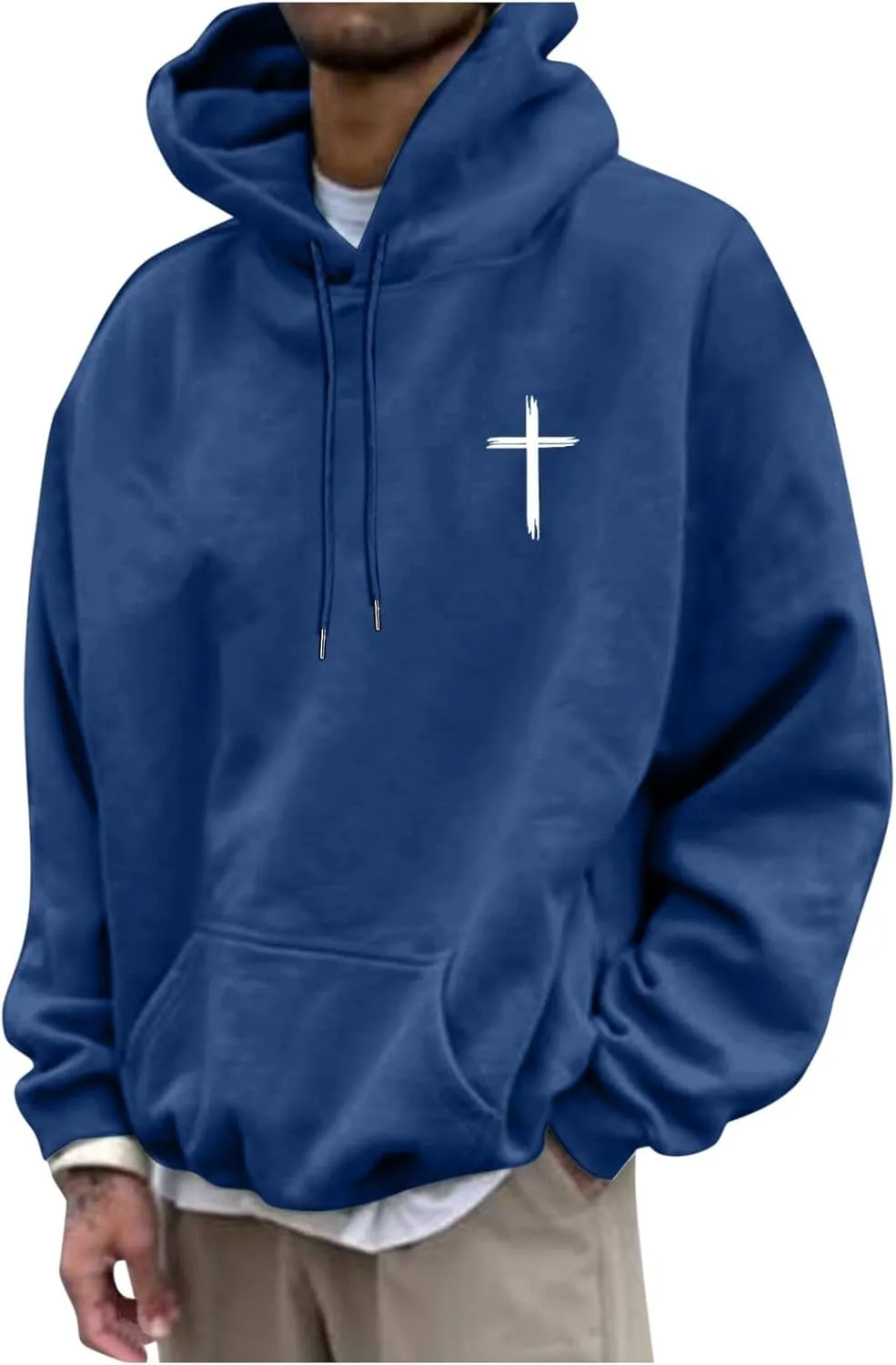 Christian Hoodie for Men God Loves You Letter Print Crewneck Causal Sweatshirt with Pocket Fall Drawstring Aesthetic Hoodies