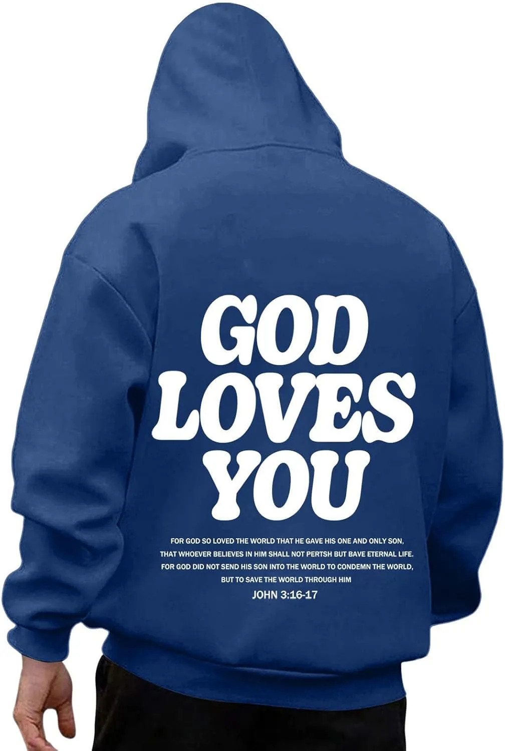 Christian Hoodie for Men God Loves You Letter Print Crewneck Causal Sweatshirt with Pocket Fall Drawstring Aesthetic Hoodies