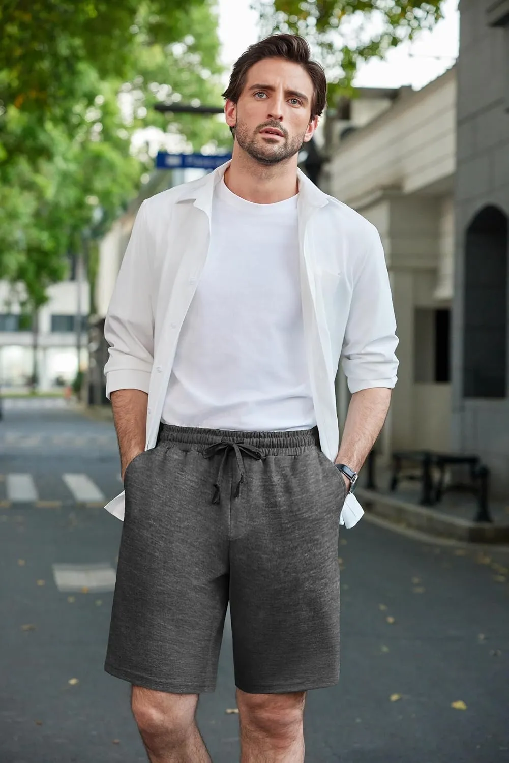 COOFANDY Mens Casual Shorts Stretch Drawstring Summer Beach Shorts Chino Golf Shorts with Pockets