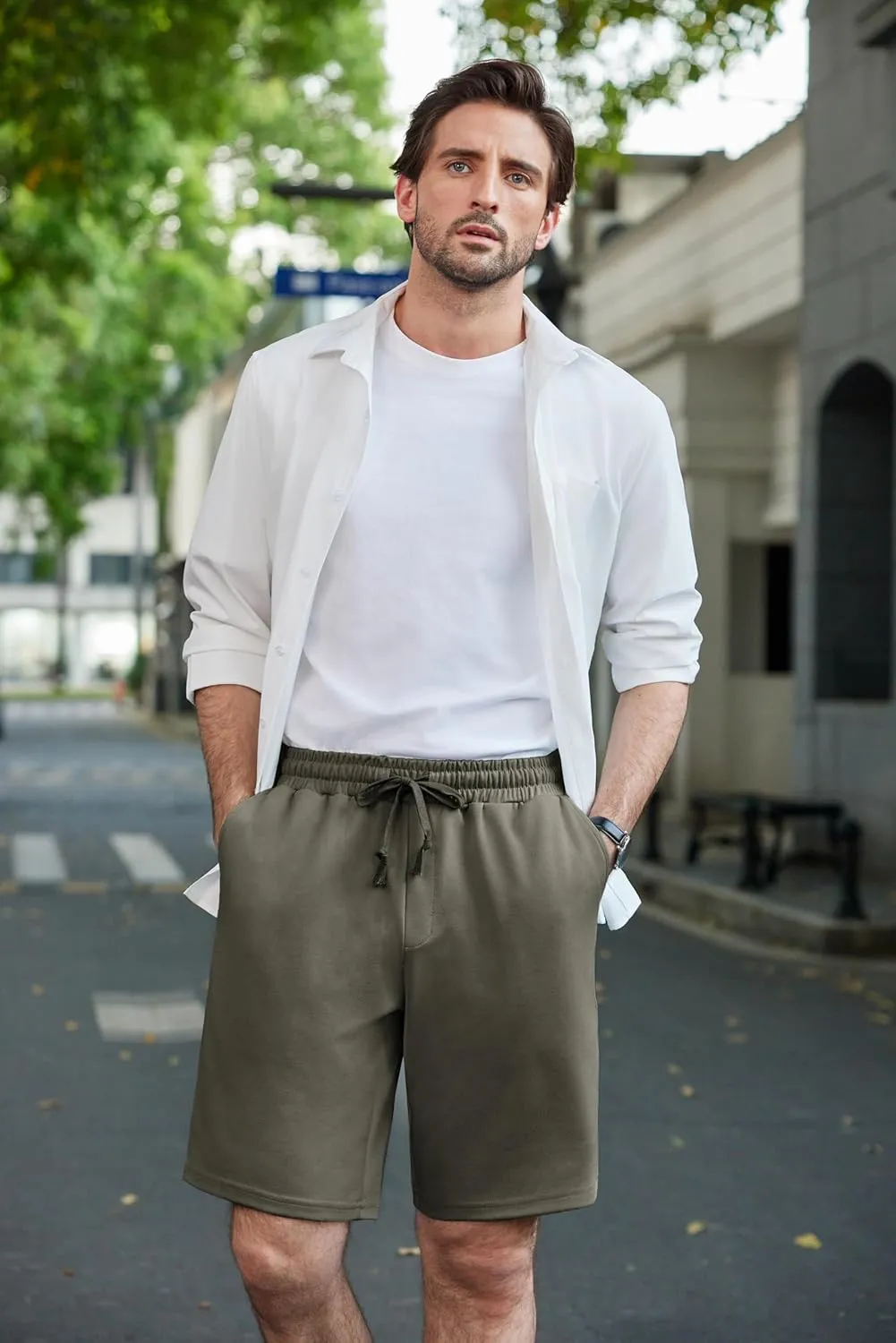 COOFANDY Mens Casual Shorts Stretch Drawstring Summer Beach Shorts Chino Golf Shorts with Pockets