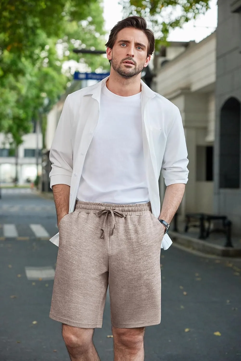 COOFANDY Mens Casual Shorts Stretch Drawstring Summer Beach Shorts Chino Golf Shorts with Pockets