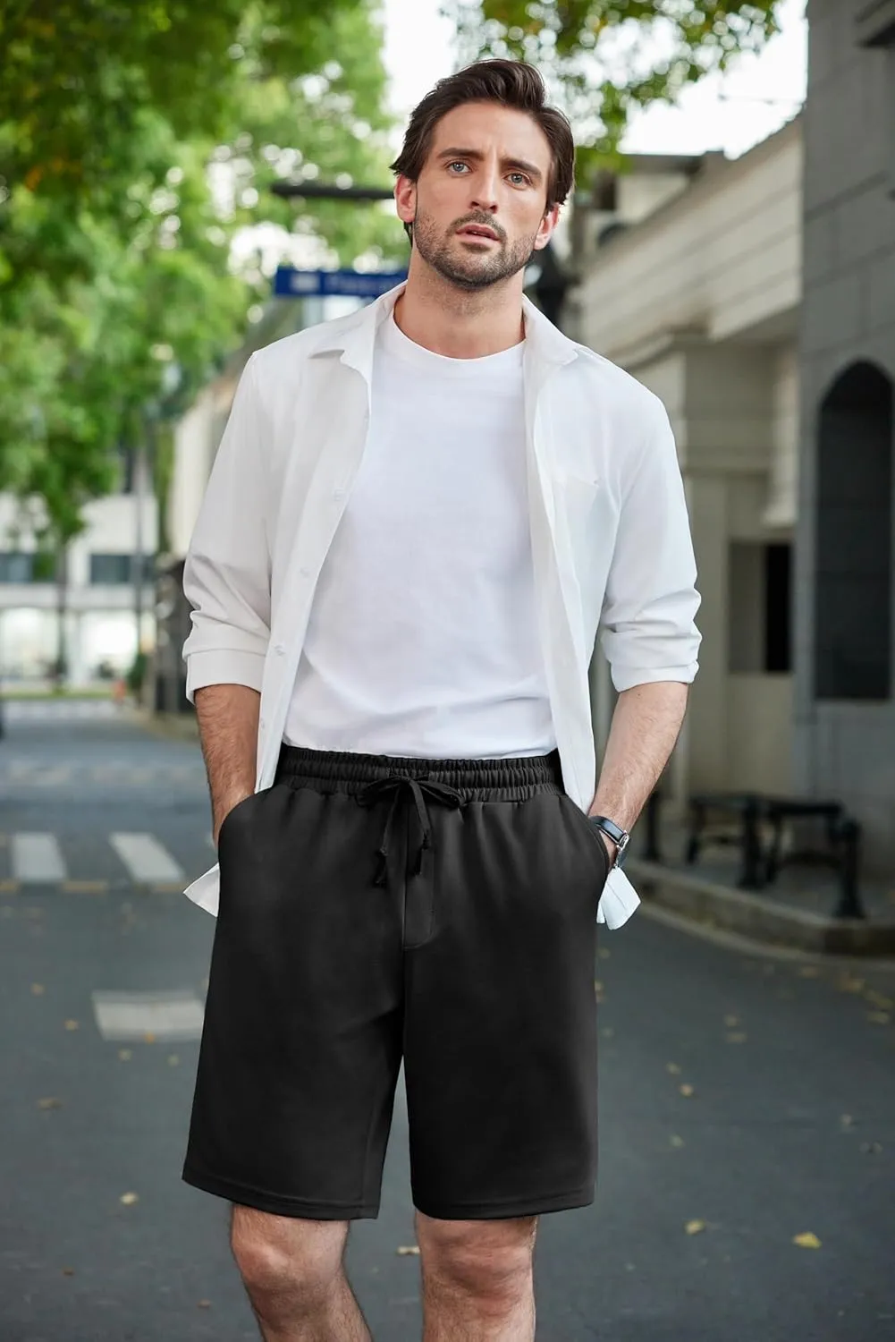 COOFANDY Mens Casual Shorts Stretch Drawstring Summer Beach Shorts Chino Golf Shorts with Pockets
