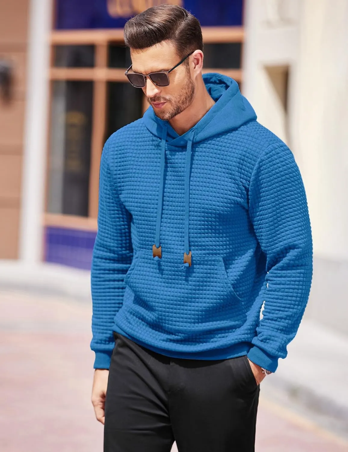 COOFANDY Mens Hoodies Sweatshirts Long Sleeve Fashion Waffle Knit Pullover Hoodie with Pocket