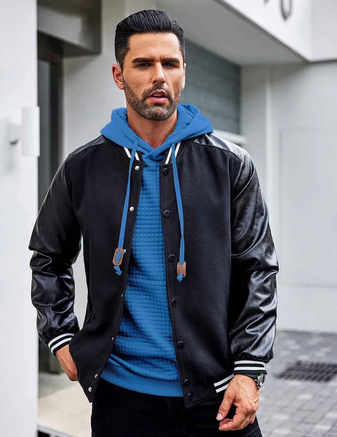 COOFANDY Mens Hoodies Sweatshirts Long Sleeve Fashion Waffle Knit Pullover Hoodie with Pocket