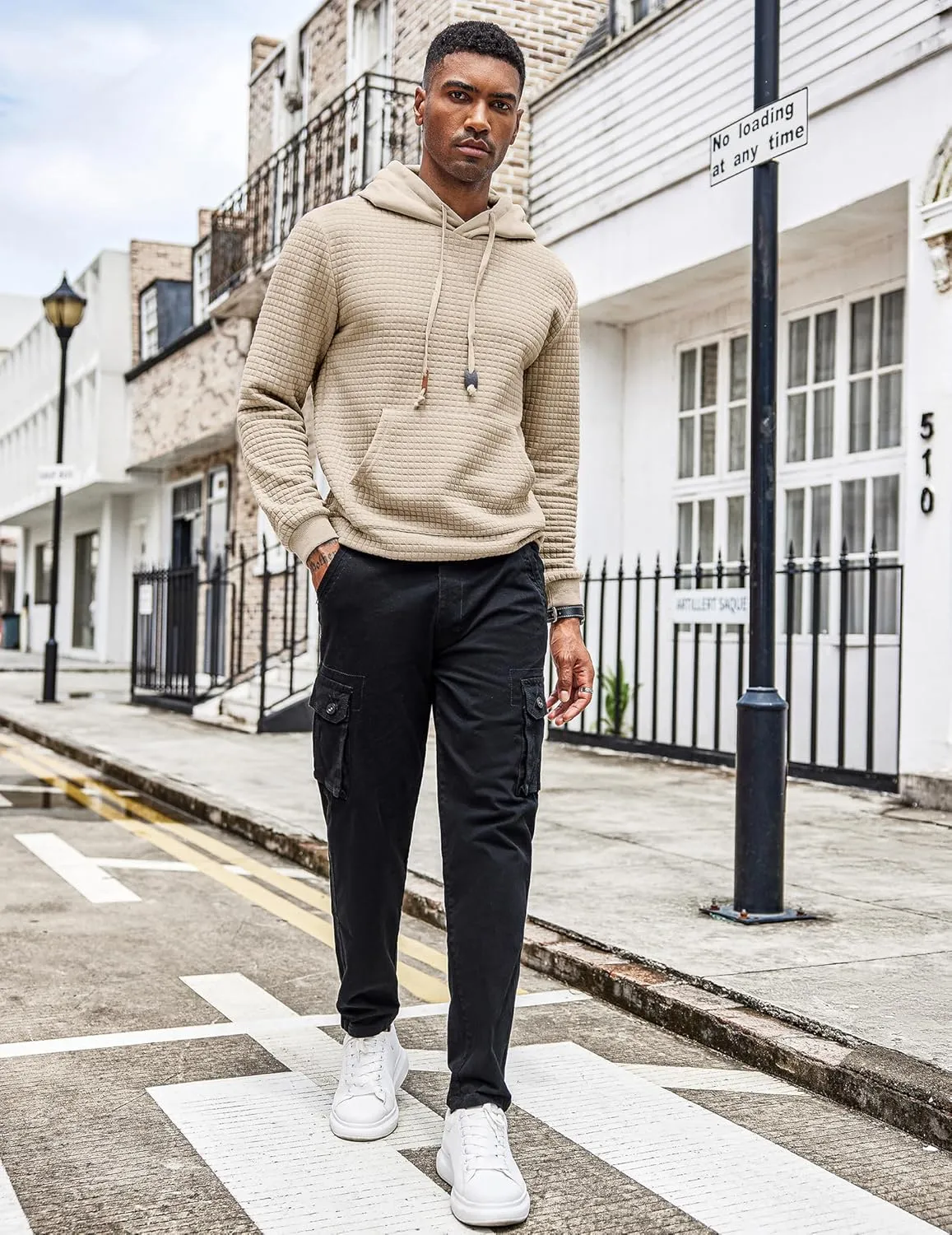 COOFANDY Mens Hoodies Sweatshirts Long Sleeve Fashion Waffle Knit Pullover Hoodie with Pocket
