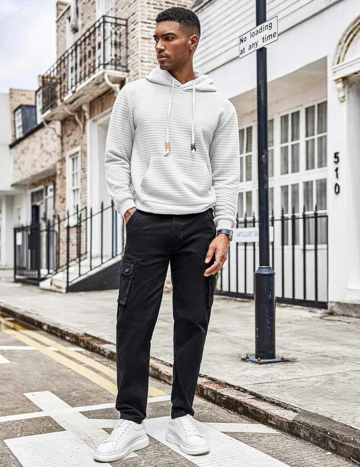 COOFANDY Mens Hoodies Sweatshirts Long Sleeve Fashion Waffle Knit Pullover Hoodie with Pocket