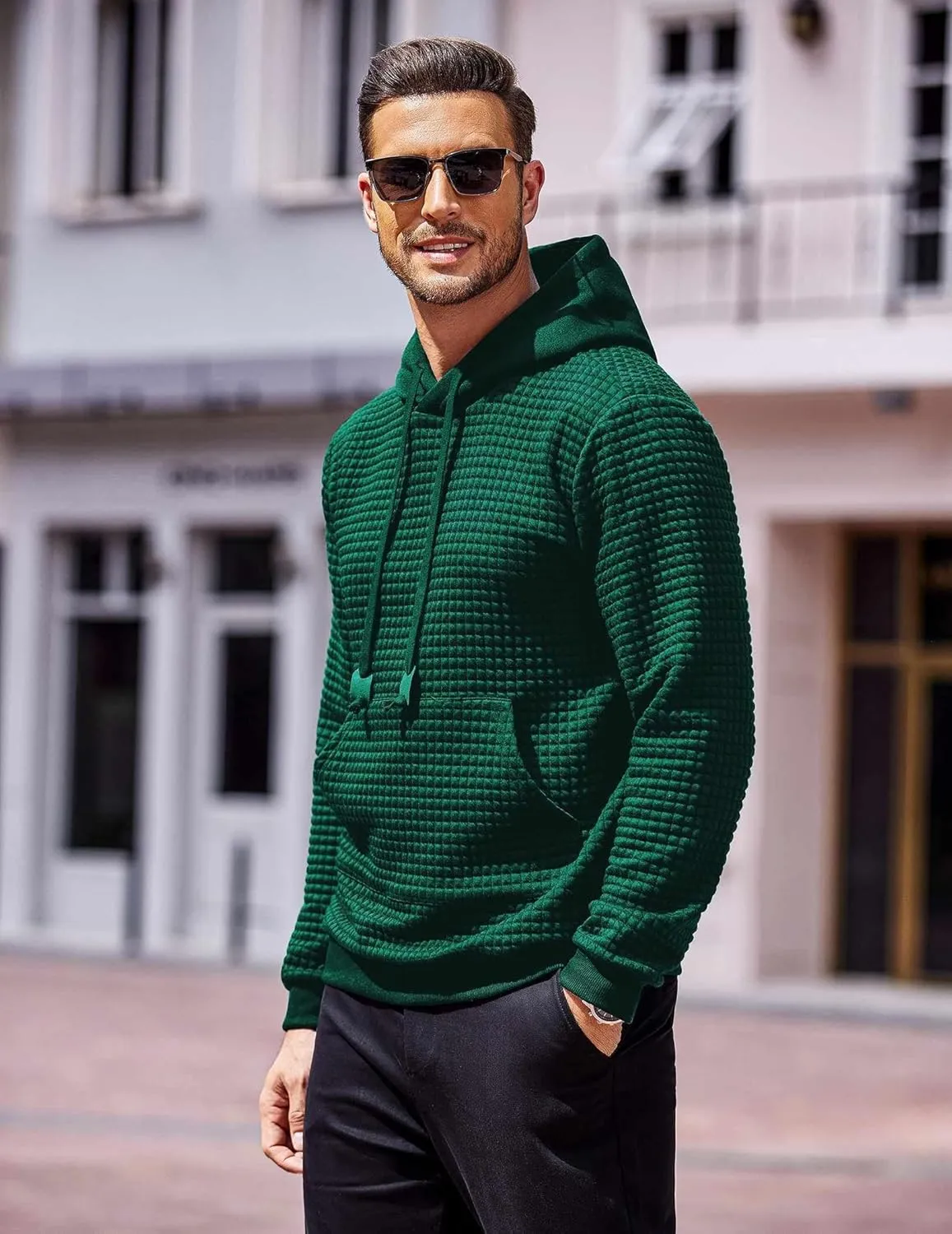 COOFANDY Mens Hoodies Sweatshirts Long Sleeve Fashion Waffle Knit Pullover Hoodie with Pocket