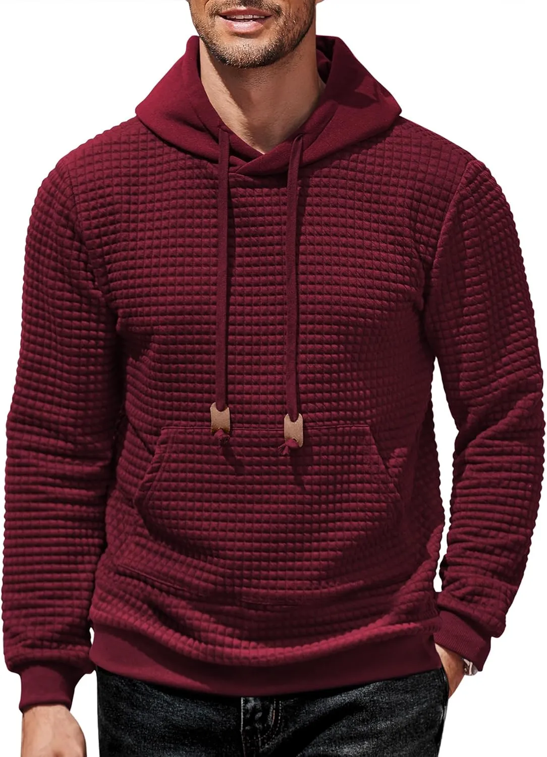 COOFANDY Mens Hoodies Sweatshirts Long Sleeve Fashion Waffle Knit Pullover Hoodie with Pocket