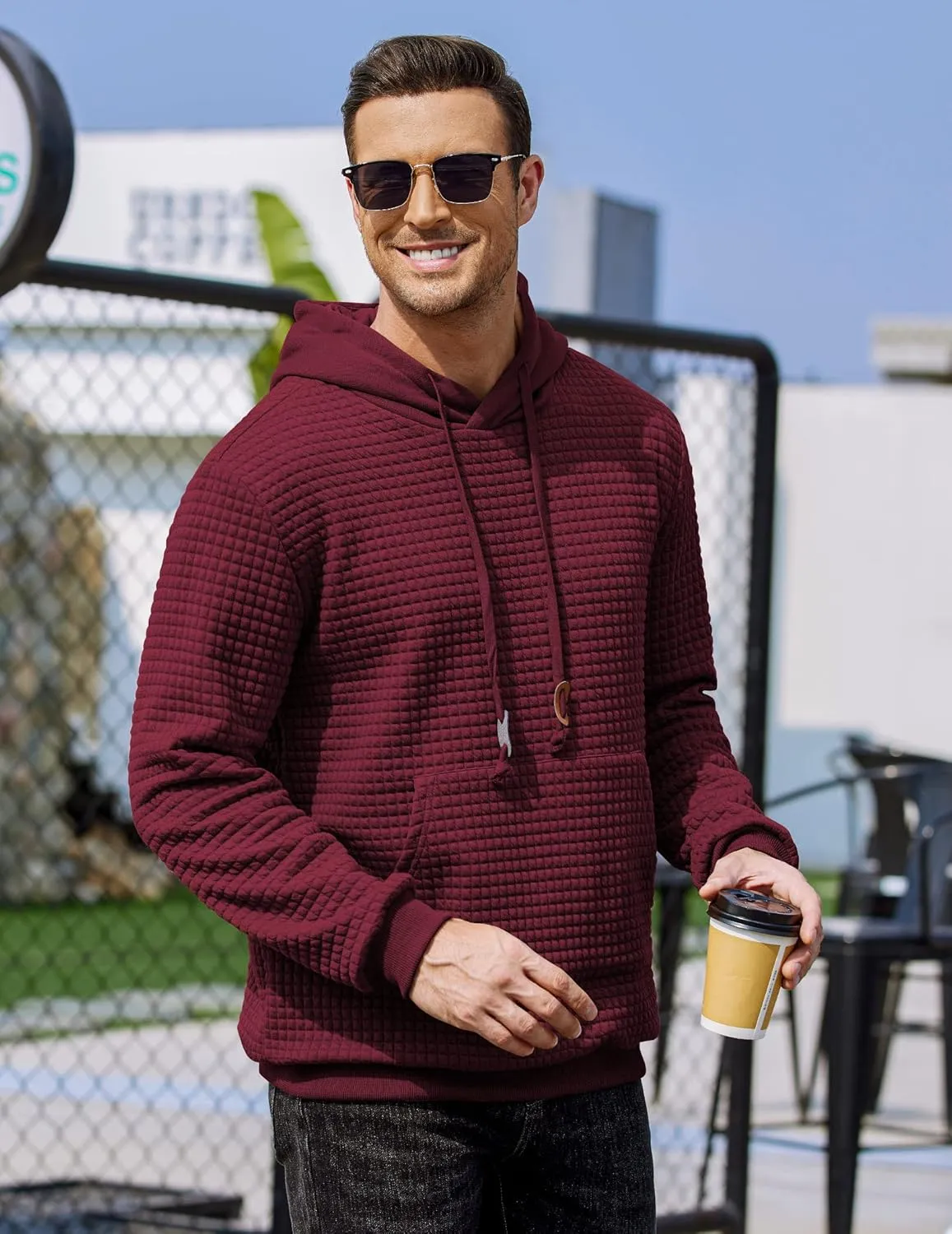 COOFANDY Mens Hoodies Sweatshirts Long Sleeve Fashion Waffle Knit Pullover Hoodie with Pocket