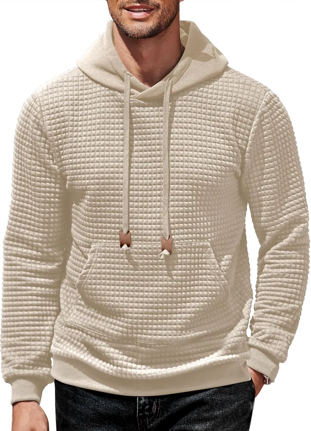 COOFANDY Mens Hoodies Sweatshirts Long Sleeve Fashion Waffle Knit Pullover Hoodie with Pocket