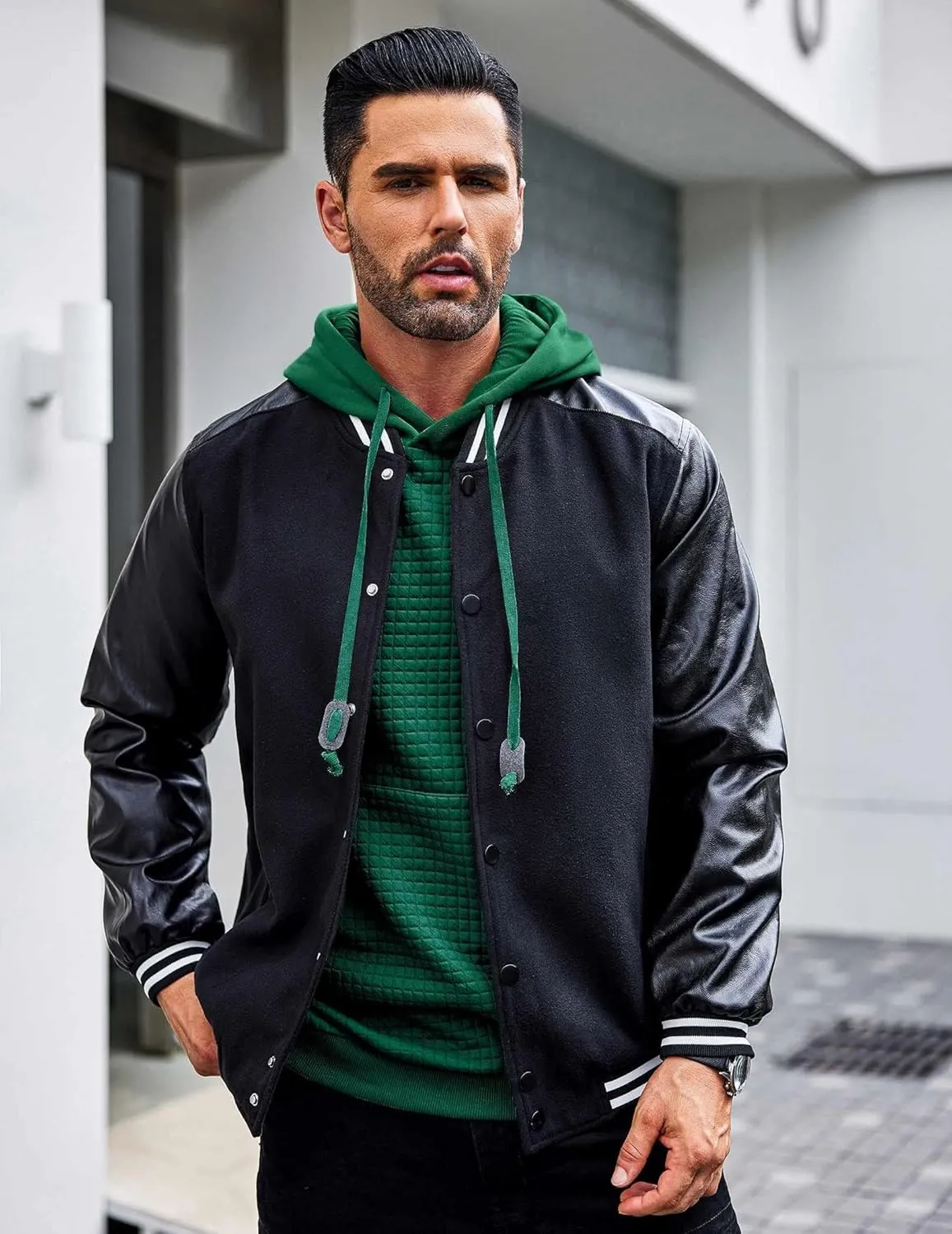 COOFANDY Mens Hoodies Sweatshirts Long Sleeve Fashion Waffle Knit Pullover Hoodie with Pocket