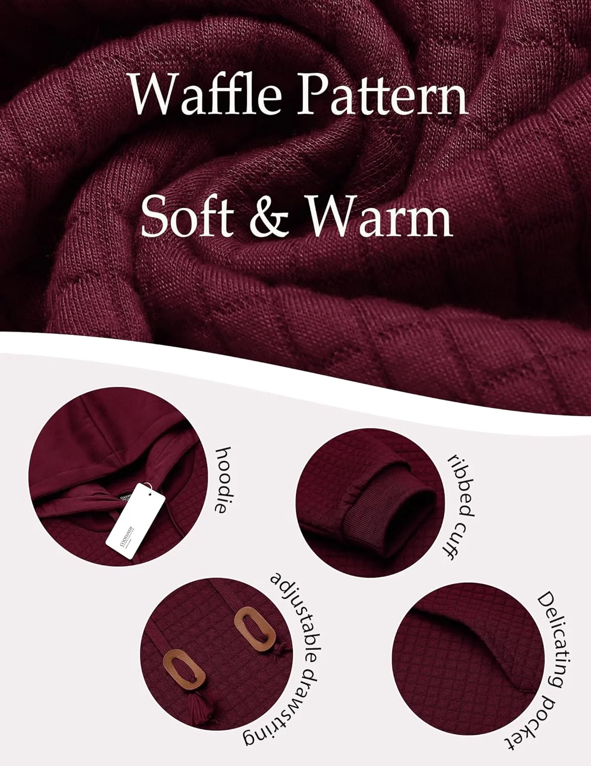 COOFANDY Mens Hoodies Sweatshirts Long Sleeve Fashion Waffle Knit Pullover Hoodie with Pocket