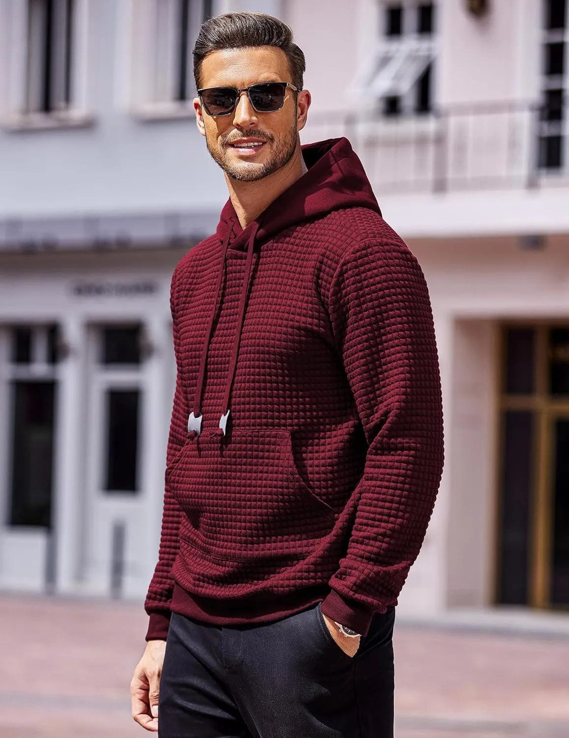 COOFANDY Mens Hoodies Sweatshirts Long Sleeve Fashion Waffle Knit Pullover Hoodie with Pocket