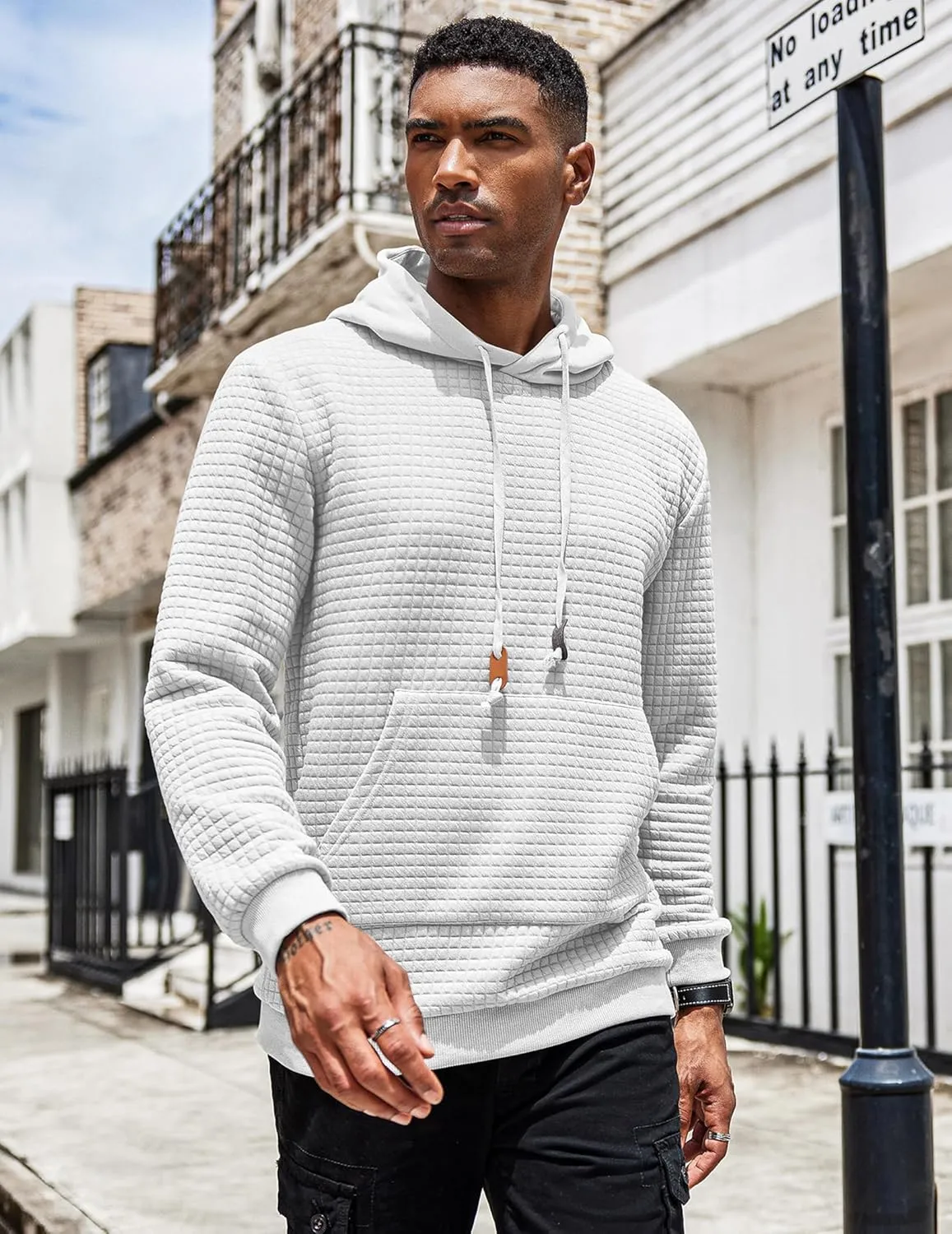 COOFANDY Mens Hoodies Sweatshirts Long Sleeve Fashion Waffle Knit Pullover Hoodie with Pocket