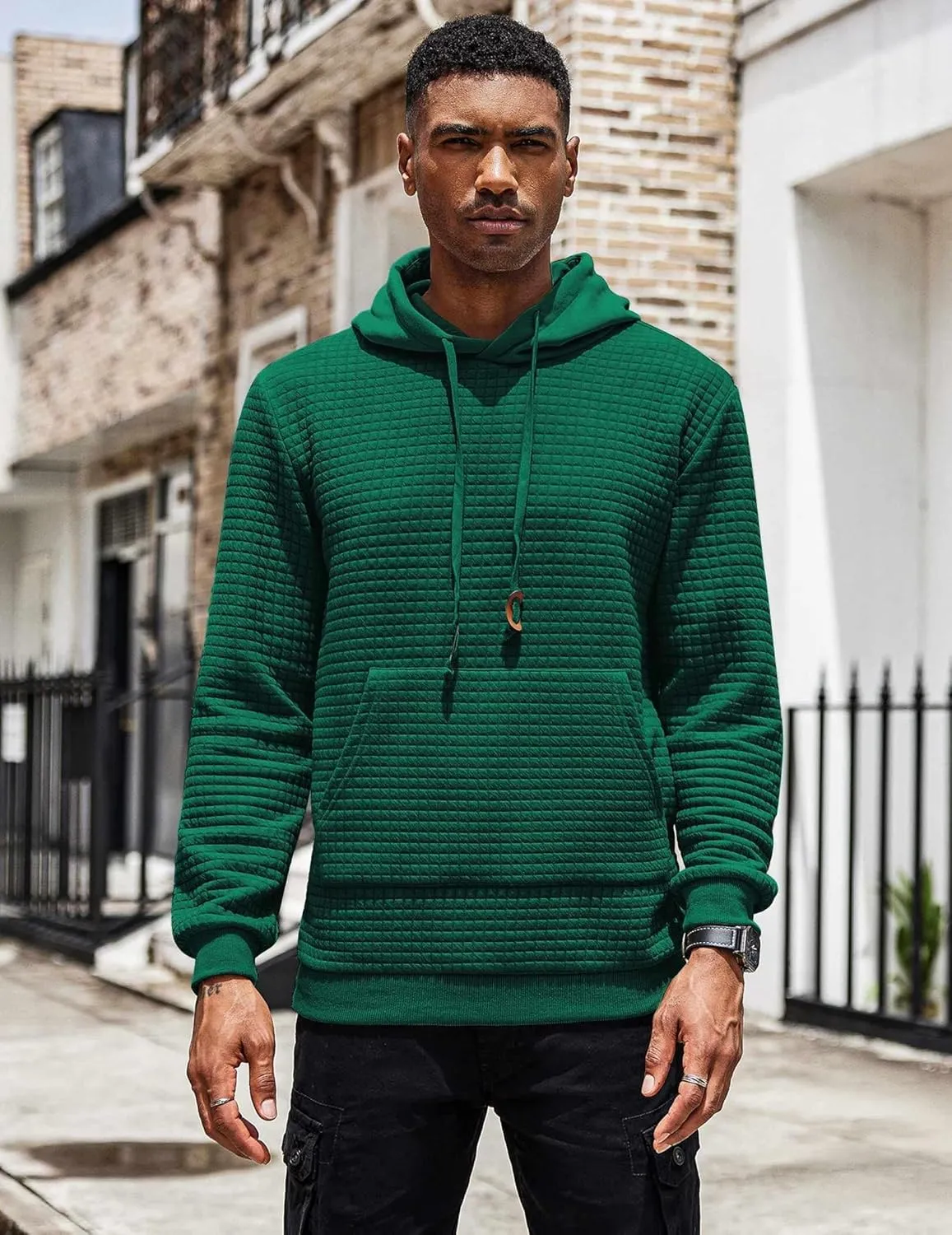 COOFANDY Mens Hoodies Sweatshirts Long Sleeve Fashion Waffle Knit Pullover Hoodie with Pocket