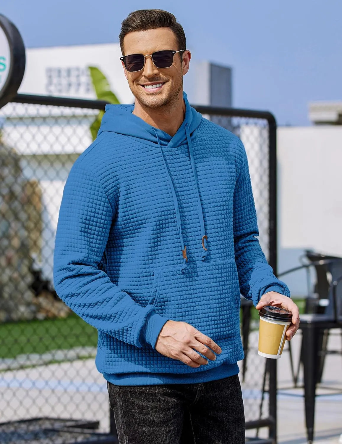 COOFANDY Mens Hoodies Sweatshirts Long Sleeve Fashion Waffle Knit Pullover Hoodie with Pocket