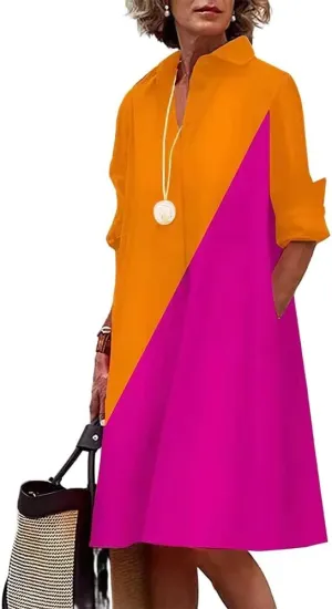 Costaric Womens Cotton Linen Shirt Dress Long Sleeve Button Down V Neck Loose Fit Casual Shirt Dresses with Pockets