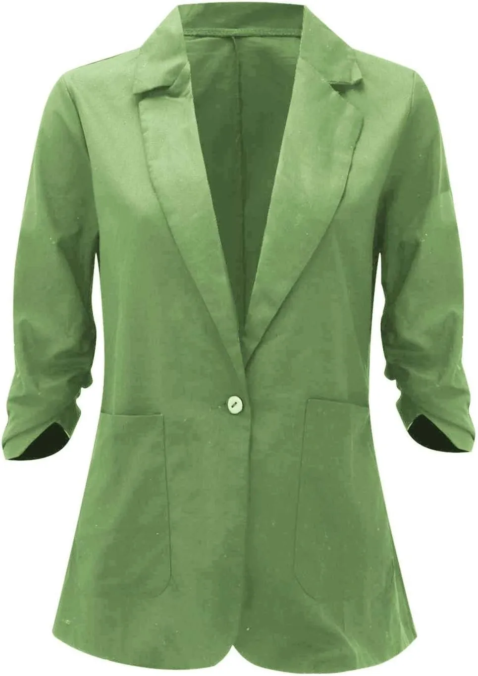 Cotton Linen Blazer Women 3/4 Stretchy Ruched Sleeve Fully Lined Boyfriend Lightweight Breathable Casual Work Jacket