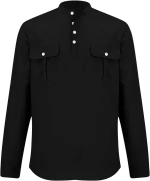 Cotton Linen Cargo Shirts Mens Long Sleeve Buttons V-Neck Henley Overshirt Lightweight Hiking Camping Fishing Shirts