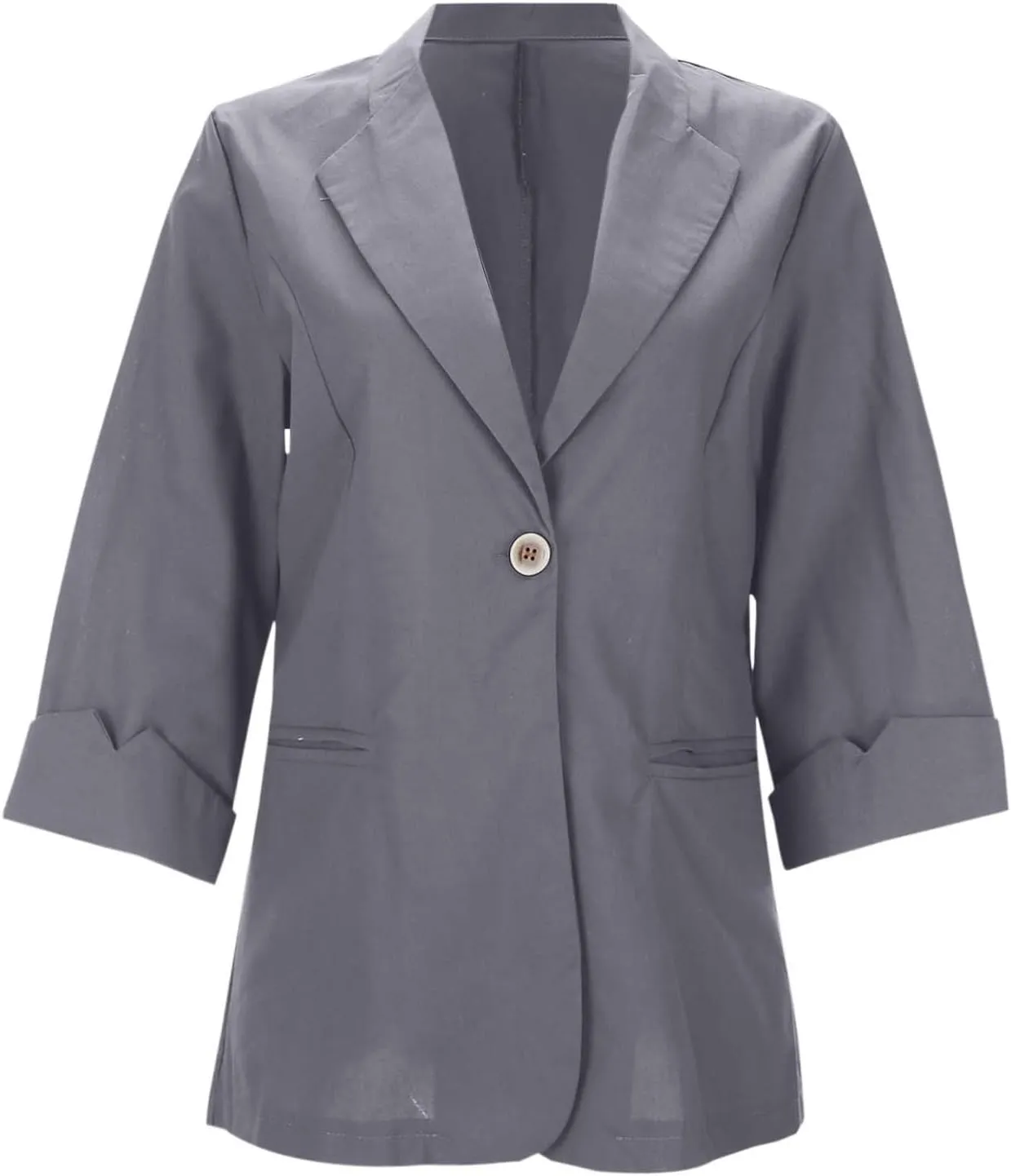 Cotton Linen Thin Beige Blazers for Women Lightweight 3/4 Sleeve Jacket Dressy Spring Summer Cardigan Work Suit