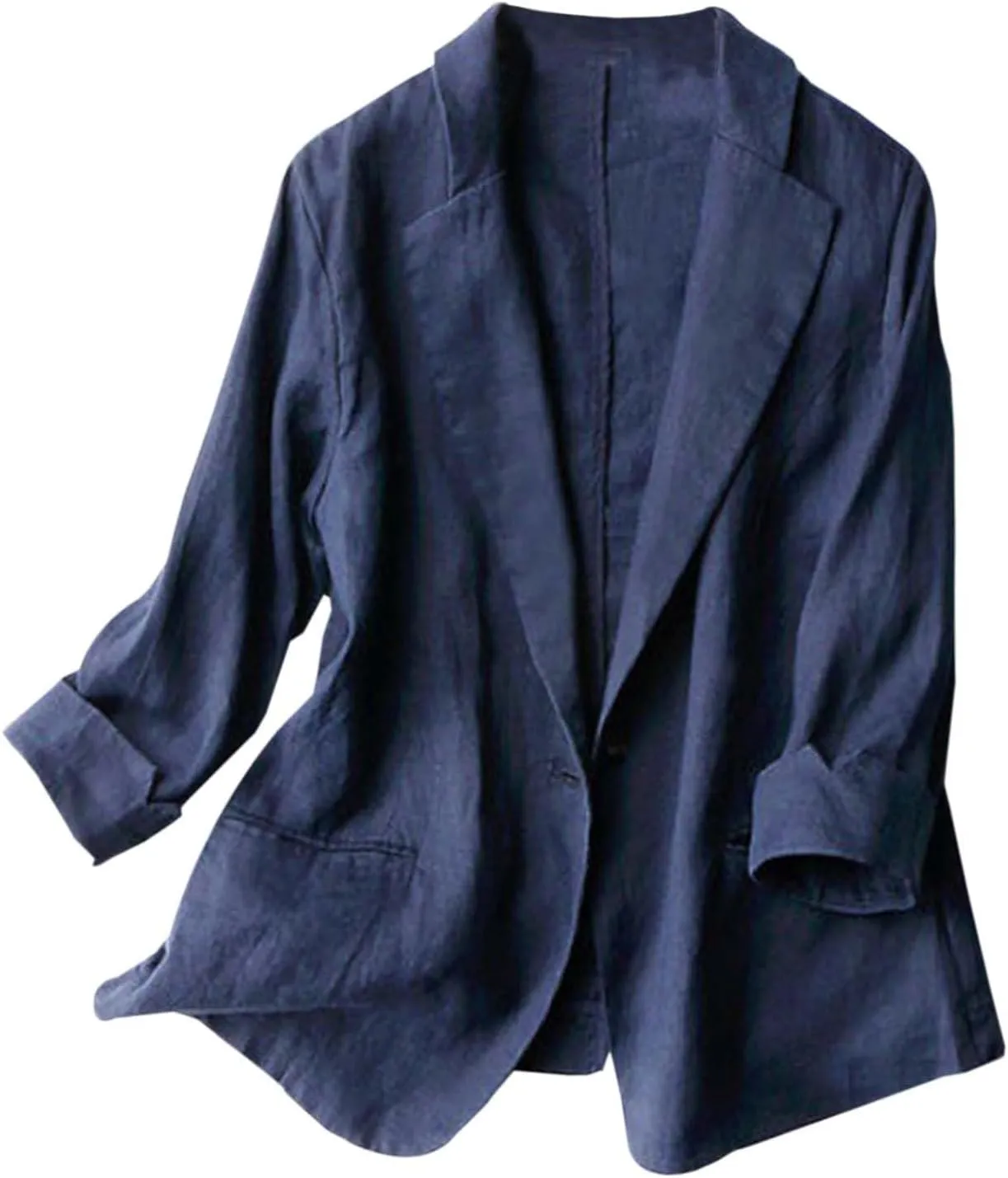 Cotton Linen Thin Beige Blazers for Women Lightweight 3/4 Sleeve Jacket Dressy Spring Summer Cardigan Work Suit