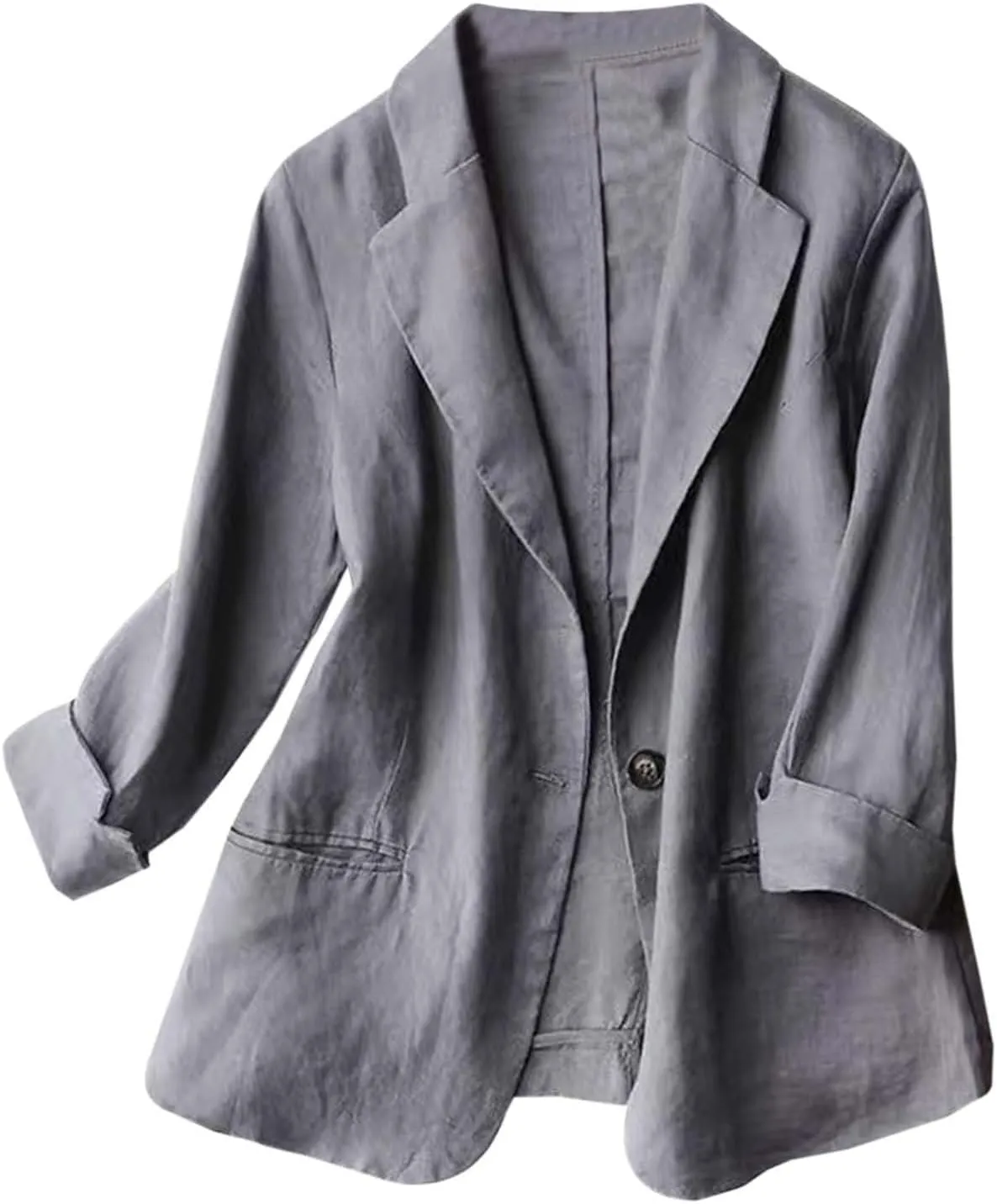 Cotton Linen Thin Beige Blazers for Women Lightweight 3/4 Sleeve Jacket Dressy Spring Summer Cardigan Work Suit