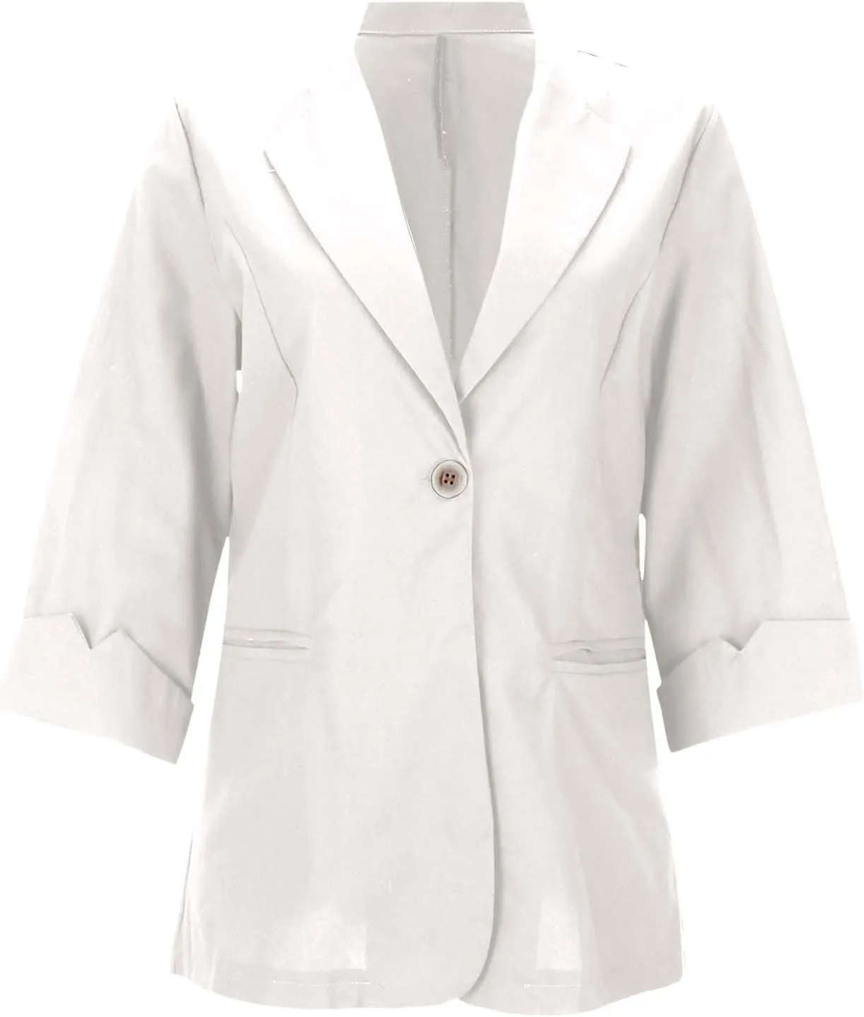 Cotton Linen Thin Beige Blazers for Women Lightweight 3/4 Sleeve Jacket Dressy Spring Summer Cardigan Work Suit