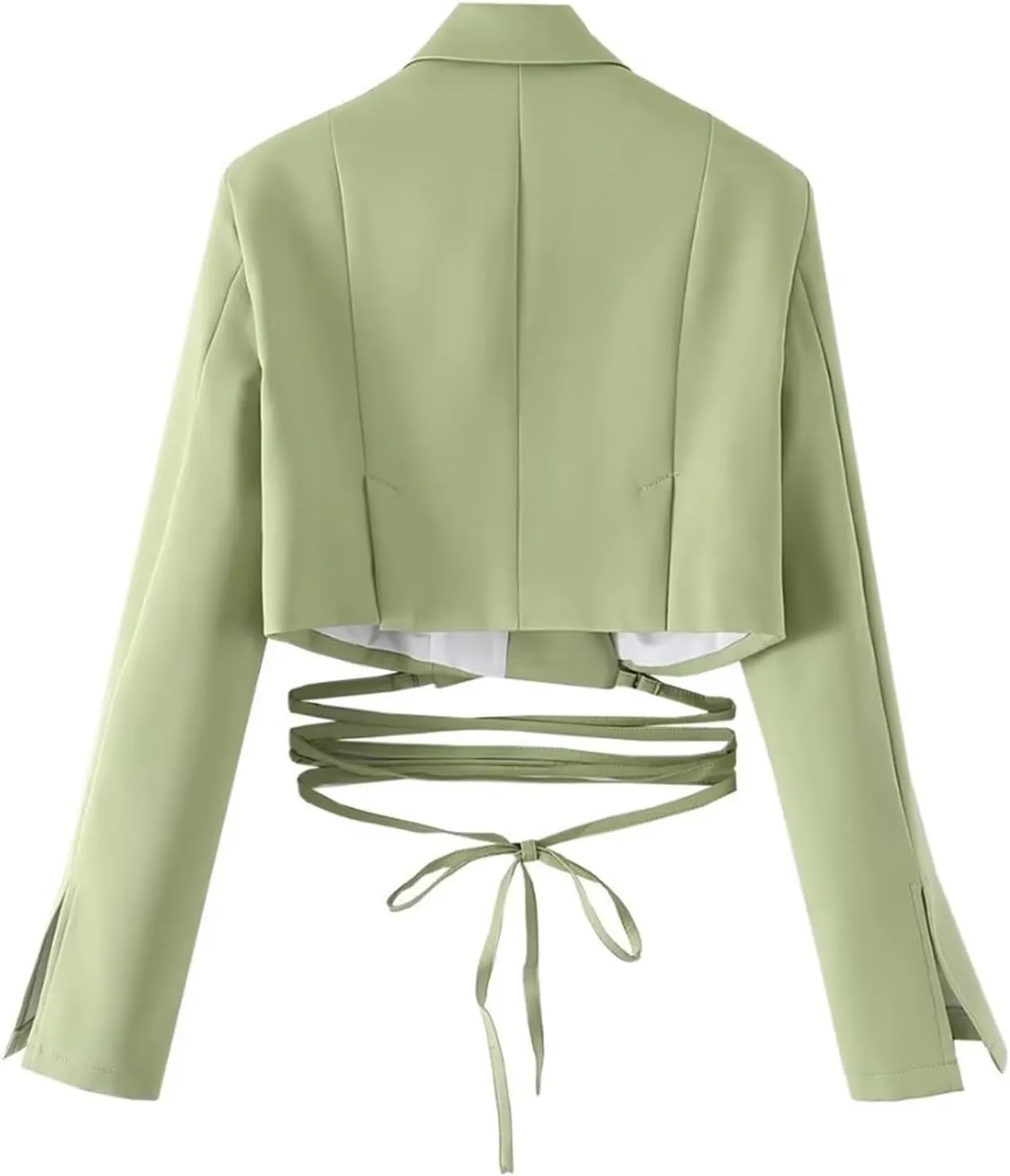 Cropped Blazer for Women Wrap Tie Long Sleeve Casual Suit Jacket Trendy Fashion Lightweight Fall Blazer for Women