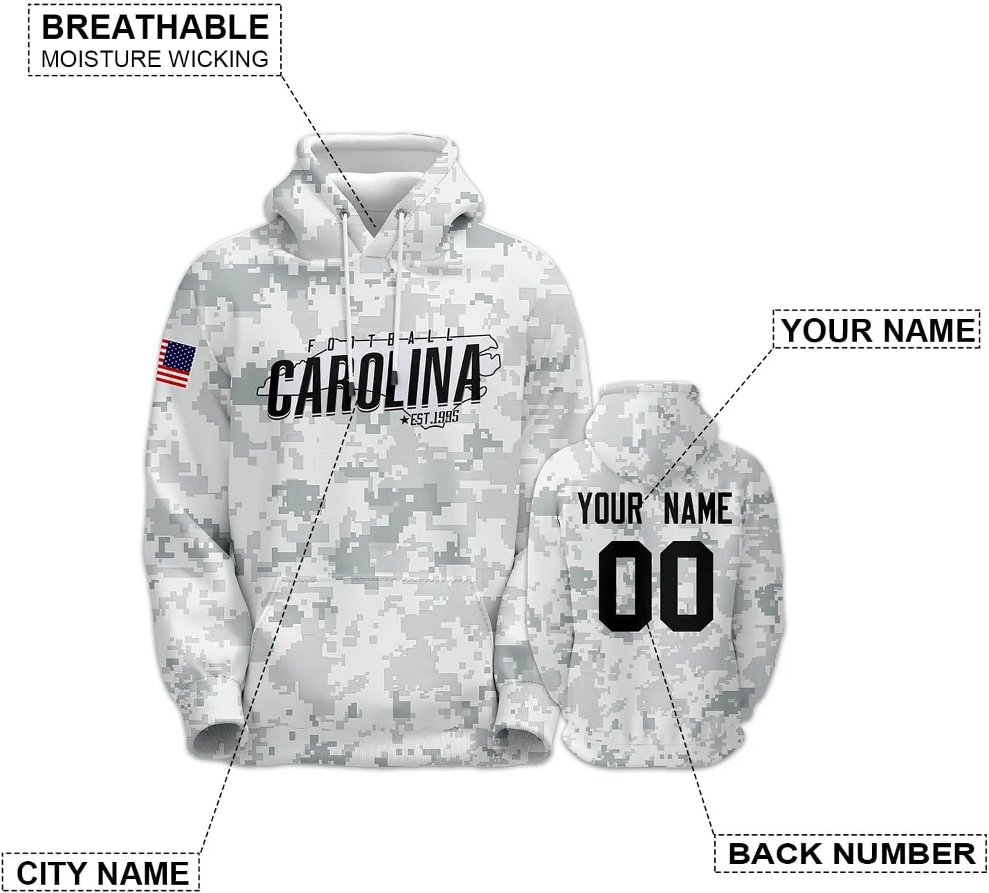 Custom Hoodie for Men Design Your Own Name and Number Football Sport Fan Sweatshirt Personalized Camo Pullover Tops
