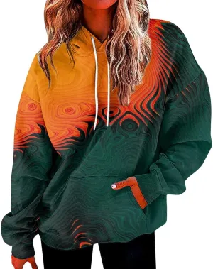 Cute Hoodies For Women Long Sleeve Sweatshirts Tie Dye Patchwork Hoodies Pullover Drop Shoulder Fall Tops With Pocket