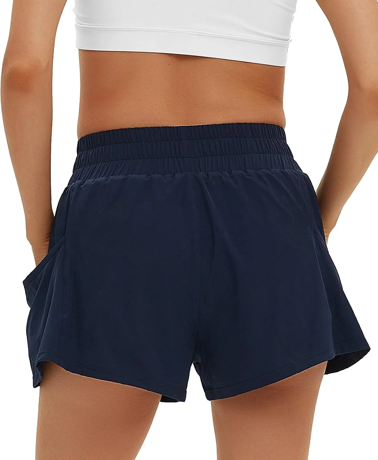 Daron Women's Athletic Shorts High Waisted Running Shorts Sporty Short Gym Elastic Workout Shorts with Side Pockets