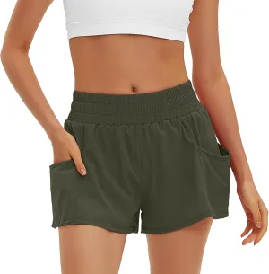 Daron Women's Athletic Shorts High Waisted Running Shorts Sporty Short Gym Elastic Workout Shorts with Side Pockets
