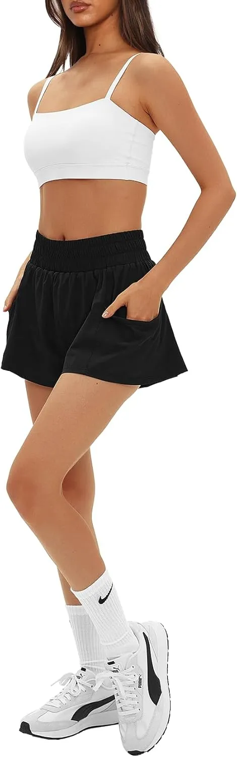 Daron Women's Athletic Shorts High Waisted Running Shorts Sporty Short Gym Elastic Workout Shorts with Side Pockets