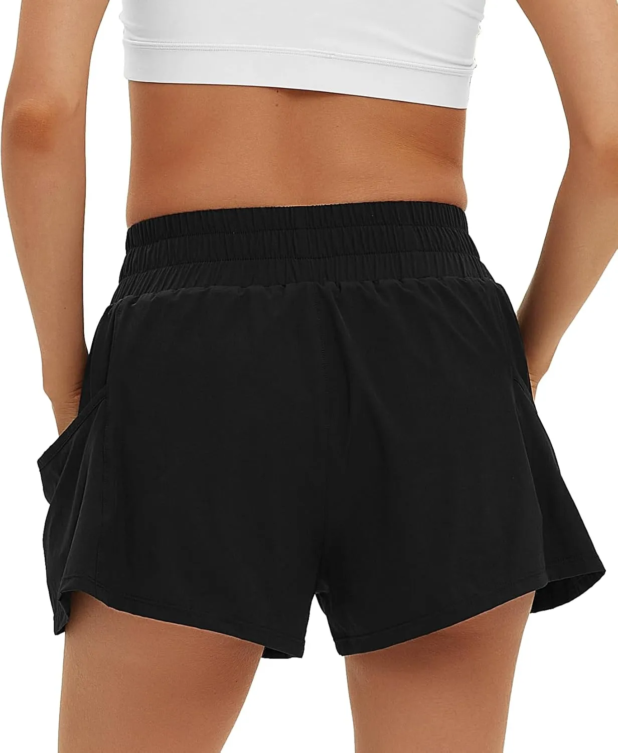 Daron Women's Athletic Shorts High Waisted Running Shorts Sporty Short Gym Elastic Workout Shorts with Side Pockets