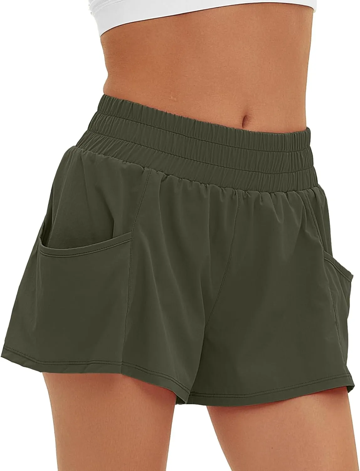 Daron Women's Athletic Shorts High Waisted Running Shorts Sporty Short Gym Elastic Workout Shorts with Side Pockets