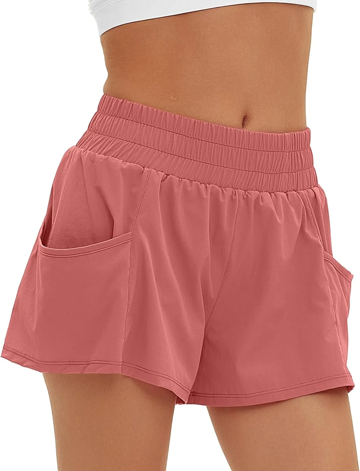 Daron Women's Athletic Shorts High Waisted Running Shorts Sporty Short Gym Elastic Workout Shorts with Side Pockets