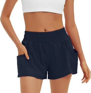 Daron Women's Athletic Shorts High Waisted Running Shorts Sporty Short Gym Elastic Workout Shorts with Side Pockets