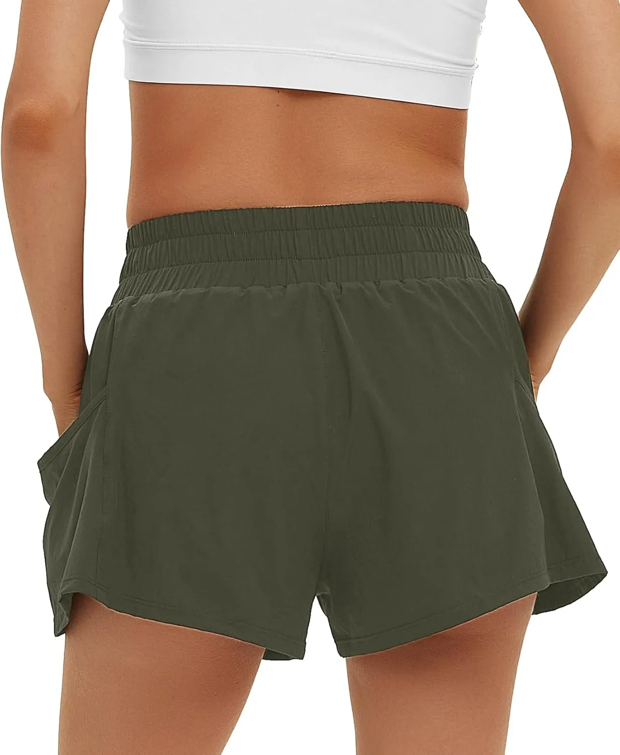 Daron Women's Athletic Shorts High Waisted Running Shorts Sporty Short Gym Elastic Workout Shorts with Side Pockets