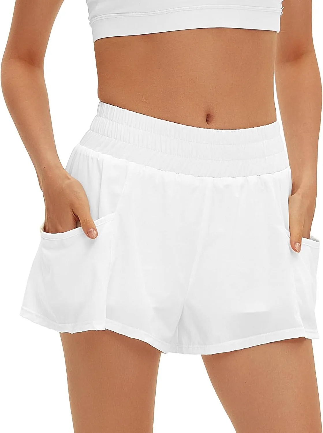 Daron Women's Athletic Shorts High Waisted Running Shorts Sporty Short Gym Elastic Workout Shorts with Side Pockets