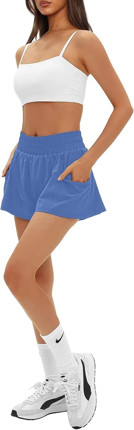 Daron Women's Athletic Shorts High Waisted Running Shorts Sporty Short Gym Elastic Workout Shorts with Side Pockets