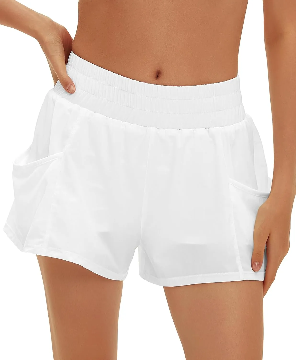 Daron Women's Athletic Shorts High Waisted Running Shorts Sporty Short Gym Elastic Workout Shorts with Side Pockets