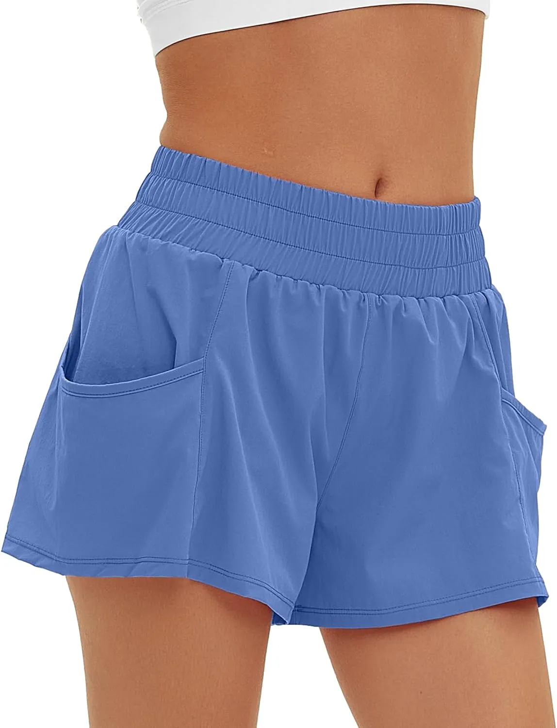 Daron Women's Athletic Shorts High Waisted Running Shorts Sporty Short Gym Elastic Workout Shorts with Side Pockets