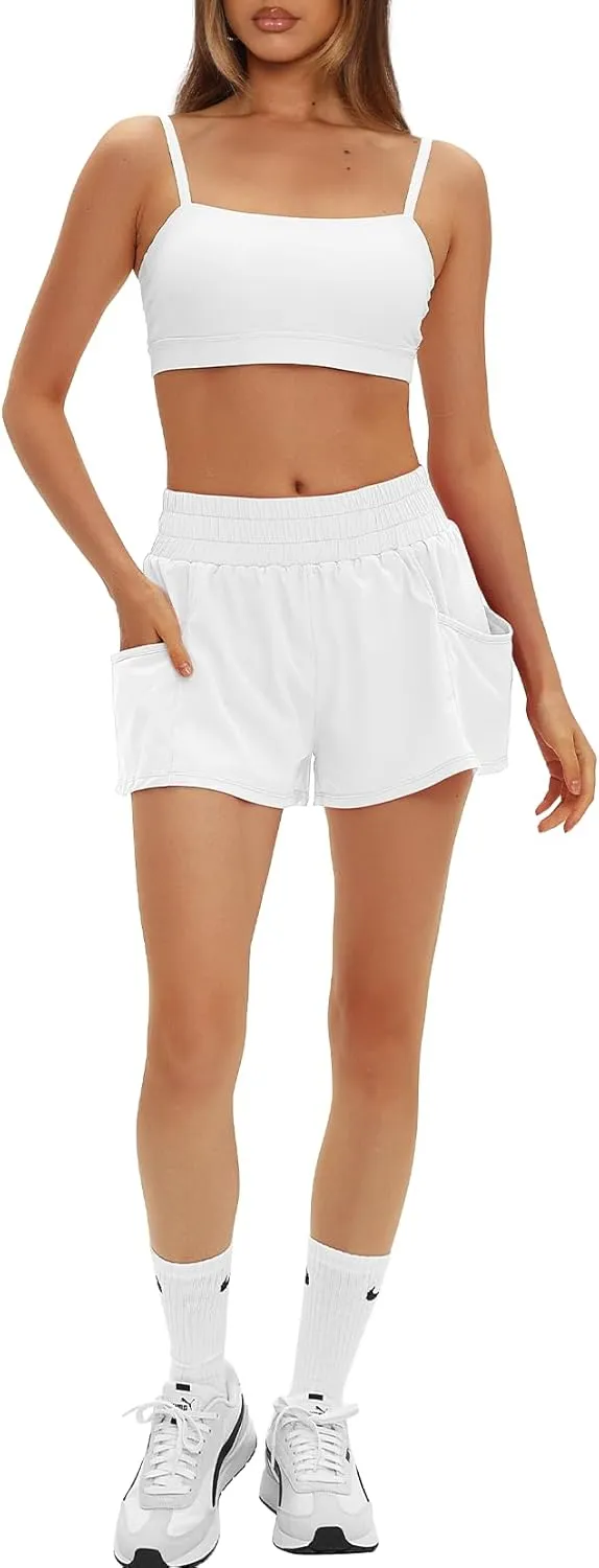 Daron Women's Athletic Shorts High Waisted Running Shorts Sporty Short Gym Elastic Workout Shorts with Side Pockets