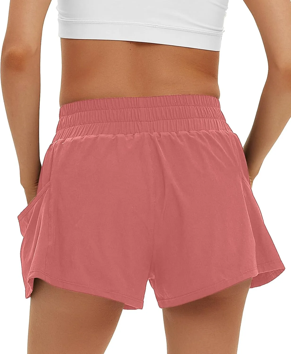 Daron Women's Athletic Shorts High Waisted Running Shorts Sporty Short Gym Elastic Workout Shorts with Side Pockets