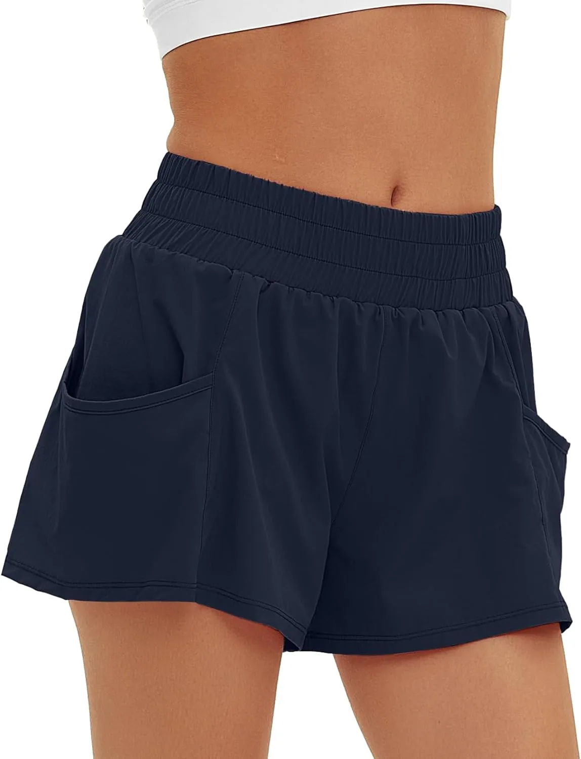 Daron Women's Athletic Shorts High Waisted Running Shorts Sporty Short Gym Elastic Workout Shorts with Side Pockets