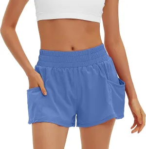 Daron Women's Athletic Shorts High Waisted Running Shorts Sporty Short Gym Elastic Workout Shorts with Side Pockets
