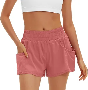 Daron Women's Athletic Shorts High Waisted Running Shorts Sporty Short Gym Elastic Workout Shorts with Side Pockets