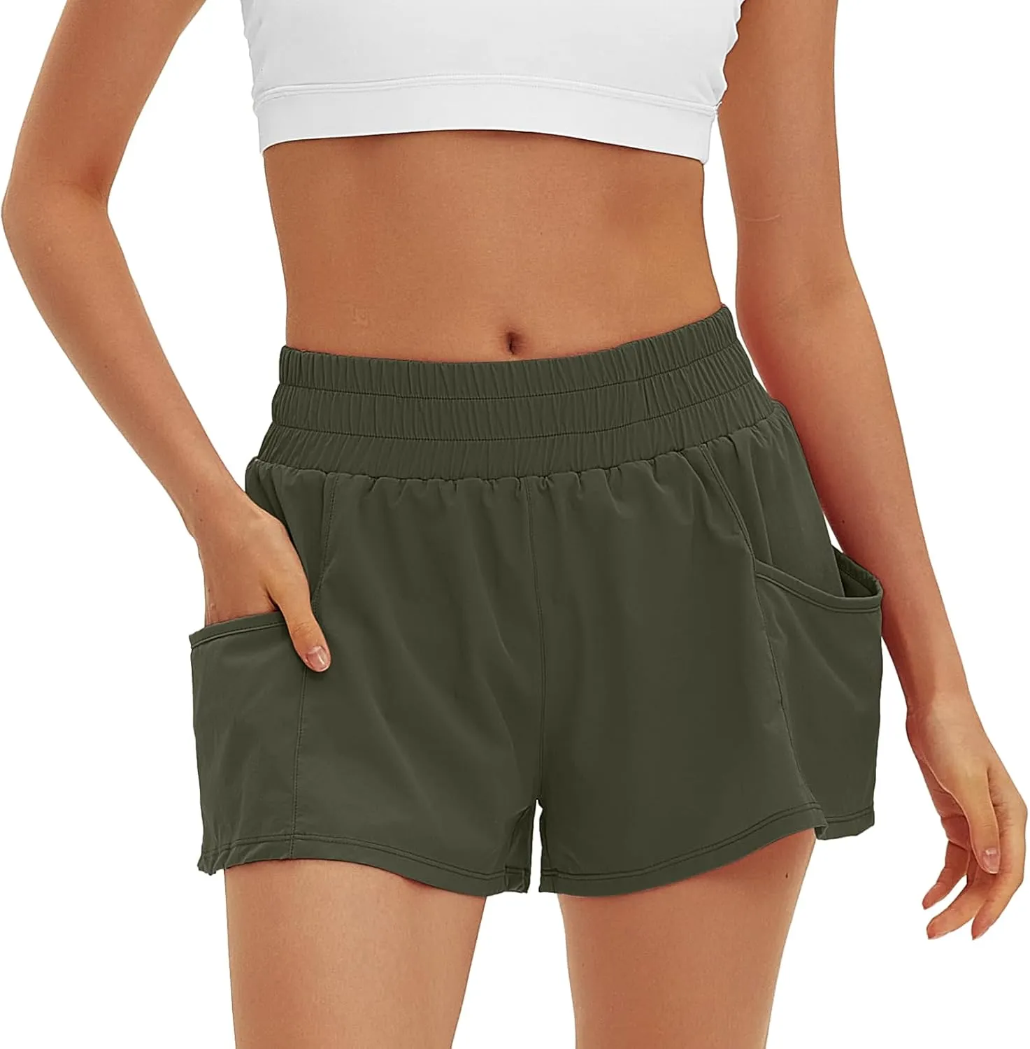 Daron Women's Athletic Shorts High Waisted Running Shorts Sporty Short Gym Elastic Workout Shorts with Side Pockets