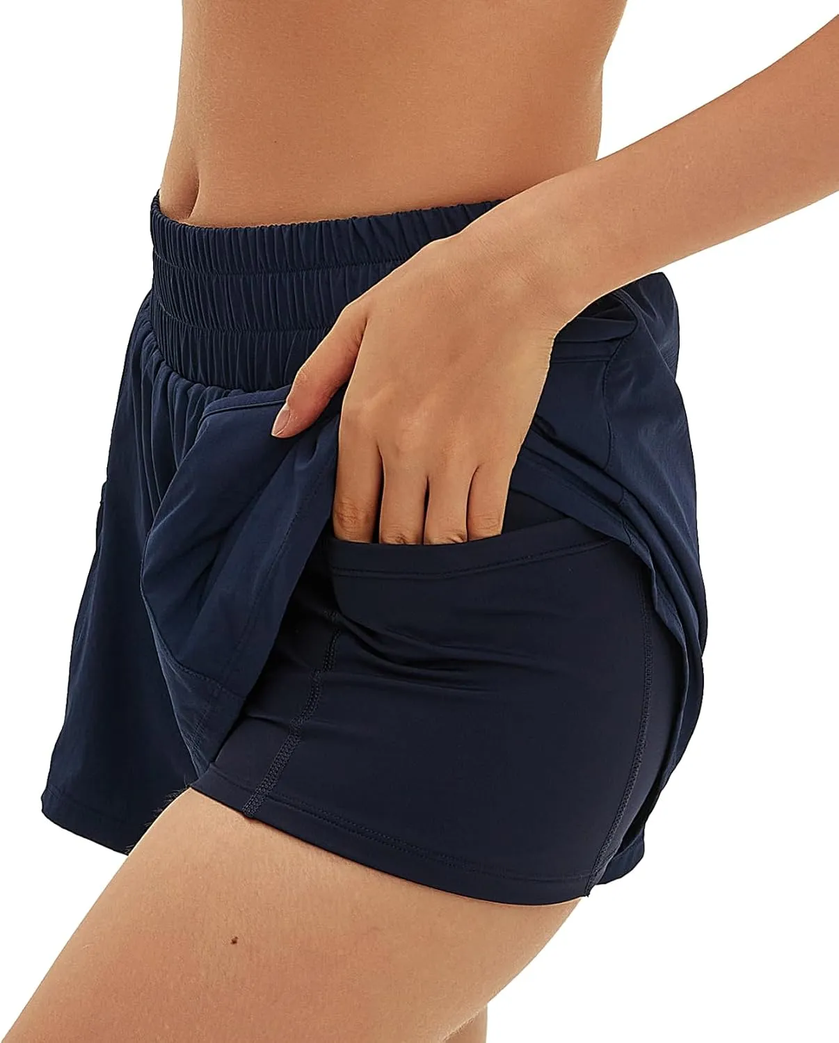 Daron Women's Athletic Shorts High Waisted Running Shorts Sporty Short Gym Elastic Workout Shorts with Side Pockets